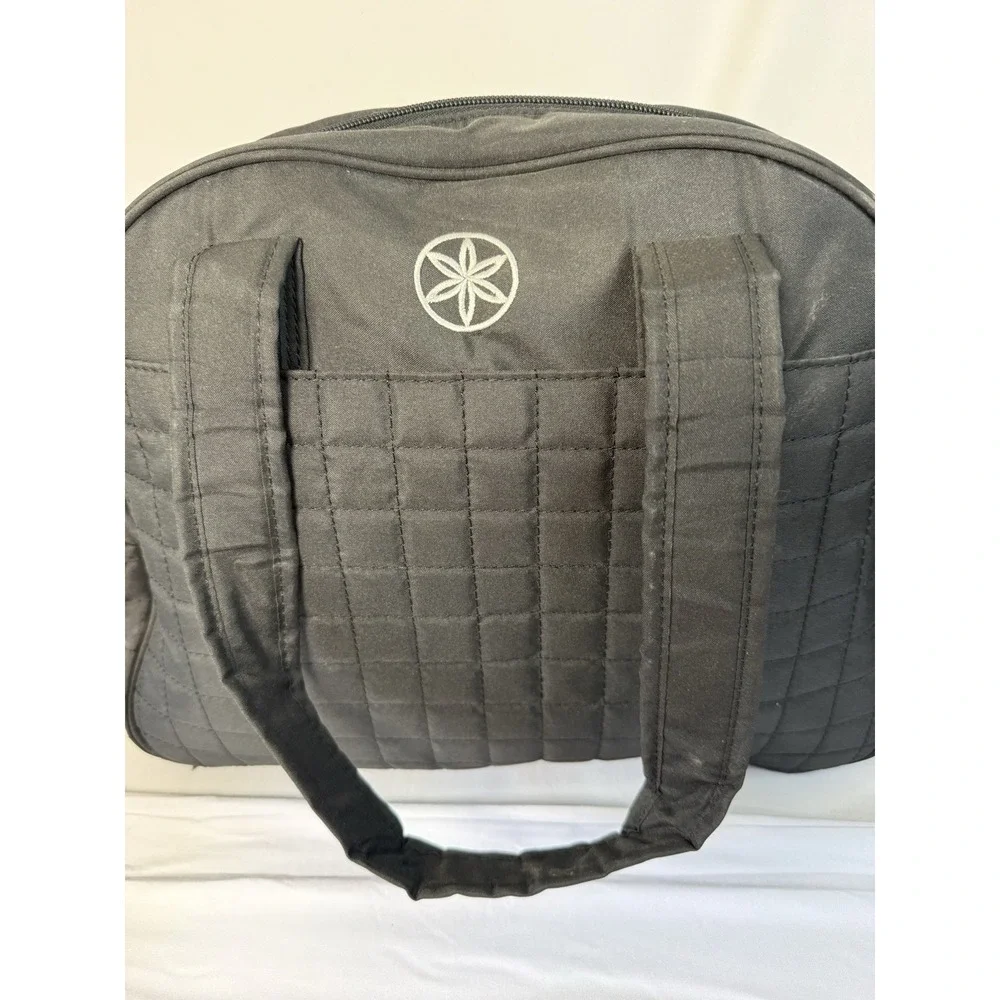 Gaiam Yoga Gym Bag Black Quilted With Water Bottle Pocket & Mat Holder 15x12x7in